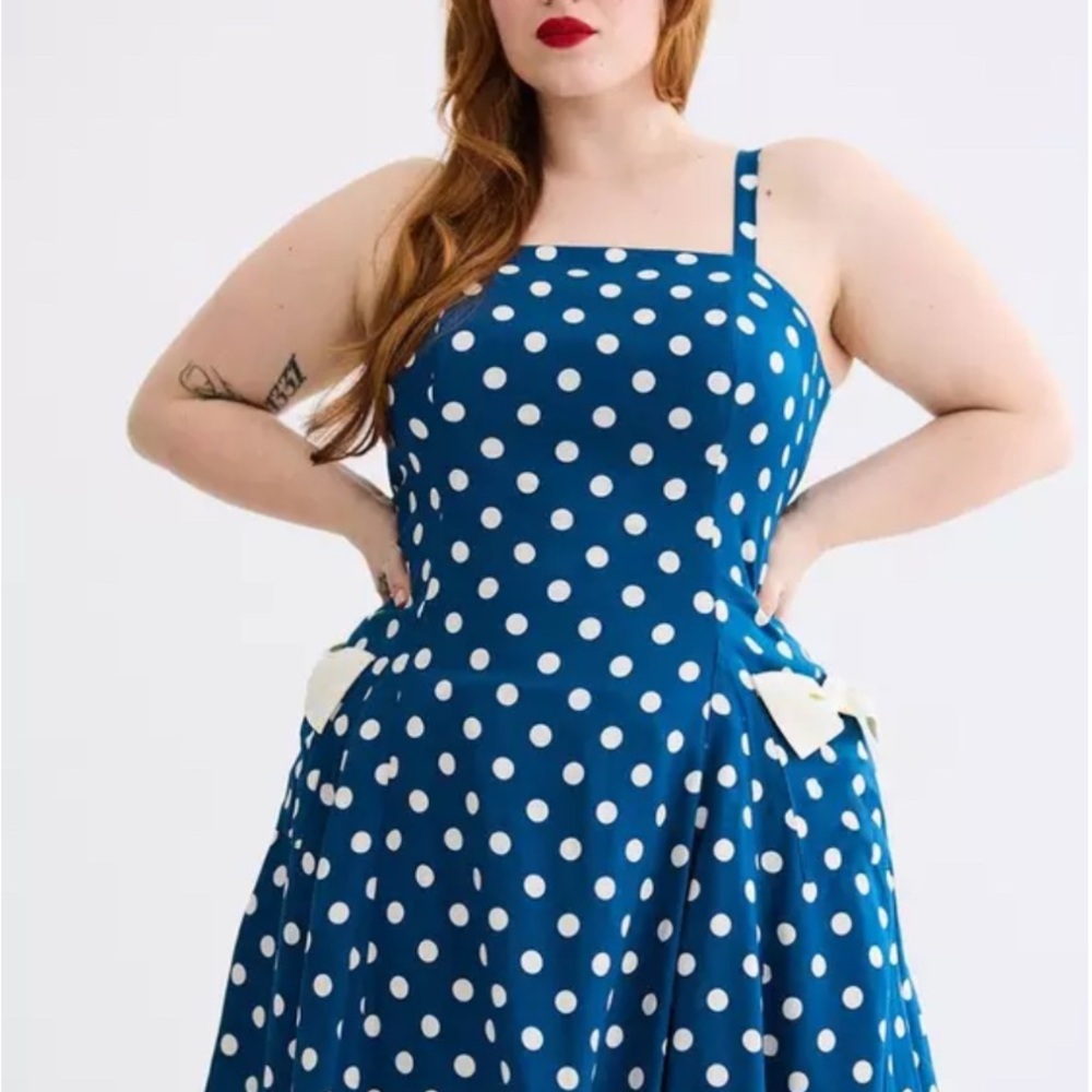 torrid NWOT Retro Chic Blue Polka Dot Fit & Flare Mini Dress - Picture 2 of 7